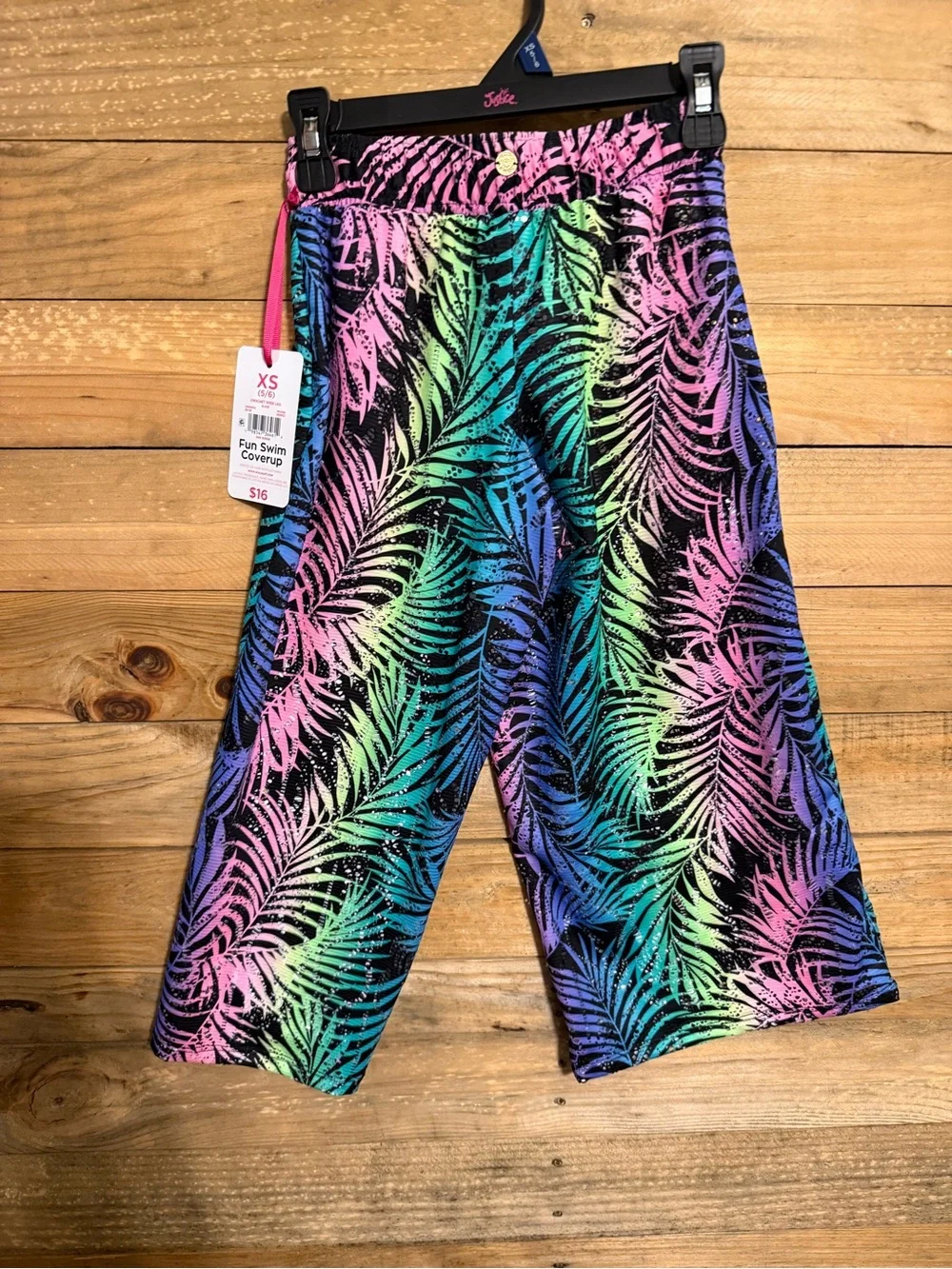 Justice Girls Neon Palm-Print Swim Coverup Pants - Pink, Green, Blue, Purple